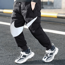 Boys down cotton pants autumn and winter thickening winter 2022 new foreign style childrens winter clothes plus fleece pants to wear outside the tide