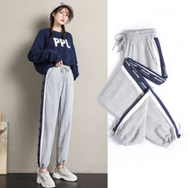 2022 Spring Autumn New High Waist Display Slim 100 Hitch Girl Pants Grey Sports Pants Loose Bunch Foot Casual Kharenwear Pants