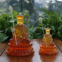Buddhist supplies Ancient glass Lotus sitting King Jizo Bodhisattva Buddha Statue decoration Wish Jizo Bodhisattva offering
