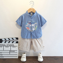 Boy Hanfu Summer Chinese Wind Short sleeves Tang Bottling Baby Thin age Dress National Wind Clothing New Summer Clothes