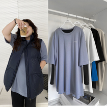 Muzi ideal new autumn and winter T-shirt base shirt womens fat mm loose style folded knitwear 200 pounds