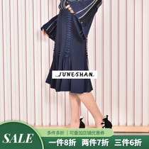 (Full)Single Summer Solstice JUNESHAN Jonathan Simkhai Dark Blue Cross Strap Flared Skirt