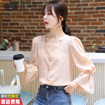 2022 Autumn Fashion New Trend Fashion Trumpeter Sleeves Snowspun Shirt Woman Ocean Gas Law Style Small Crowd Design Feel Lining Clothing