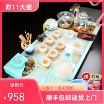Flowing water new jade lazy tea set home living room simple modern office fully automatic one tea tray