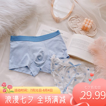 2 Dress Lovers Briefs Summer Pure Cotton Middle Waist Flat Corner Mens Four Corners Pants Lace Mesh Veil Lady Gift Sweet