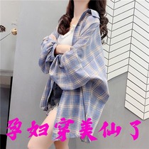 Pregnancy Woman Dress Fashion style Checkered Shirt 2020 Early Autumn New Tide Surrogacy Blouse Jacket With Long lining jacket jacket