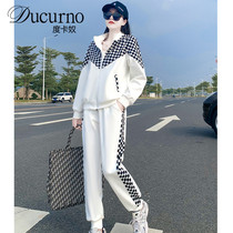 Ducurno Autumn Winter New Fashion Casual Sportswear Suit Reduced Age Plaid Loose Sweatpants Two Sets