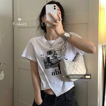 Vanya irregularly short sleeve T-shirt women summer street creative white printing design niche to make short coat