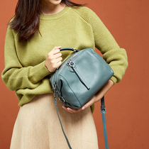 Gusson Slave Double Shoulder Strap Retro Hand Boston Baotou Layer Cow Leather Single Shoulder Bag Soft Leather Slanted Satchel Pillow Pouch