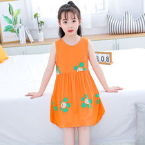 Girls night dress Summer cotton Silk Childrens pajamas Sleeveless childrens dress Childrens thin artificial cotton home clothes