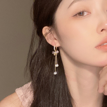 Niche design sense light luxury bow zircon earrings long tassel opal high-end earrings temperament earrings