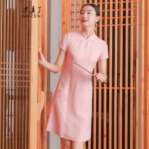 Mu Zhenli improved vintage linen dress Summer new Chinese slim A pendulum daily cotton and linen skirt 312