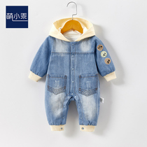 Net red baby clothes newborn baby 0-6 months denim conjoined khae crawling suit 9 fall for outfits