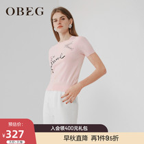 OBEG Obiqian spring and summer new fashion letter printing knitted short-sleeved simple slim T-shirt 1091081