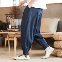 Chinese style mens pants loose linen pants Tang suit wide leg bloomers fat big size casual cotton linen Haren pants summer