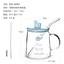 Glass with handle with cover Creative cute cover Heat-resistant thickened net red ins wind with handle Transparent dorm