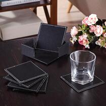 6pcs set Leather Cup Coaster Double-deck Black Cup Mat Table