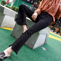 Black jeans woman 2022 spring autumn clothing new high waist small sub-display slim height 89 microlaserpants