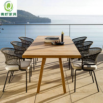 Outdoor Table And Chairs Patio Modern Minima Rattan Chair Outdoor Garden Balcony Casual Chair Villa Terrace Solid Wood Table And Chairs