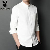 Playboy Chinese small collar white shirt men Korean trend handsome loose long sleeve cotton shirt jacket