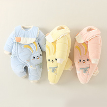 Newborn baby clothes autumn and winter thickened one-piece clothes for male and female babies to go out to wear warm cotton clothes Winter Harvest