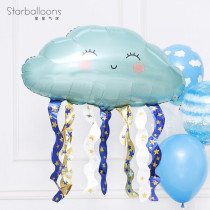 Five-pointed star Blue Cloud smile aluminum foil balloon aluminum film American imported male treasure birthday 100 days kindergarten