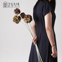 Blue potted flower seeds 2 head simulation flower living room Long Branch landing silk flower decoration hand holding flower matching fake flower decorative flower