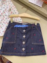 babyiris 2021 new girls cute little cherry embroidered denim skirt spot