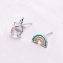 S925 sterling silver fantasy wonderland rainbow unicorn earrings niche design asymmetric cute earrings female temperament earrings