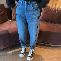 Xixi woman Europe station 2020 winter New High waist embroidery loose thin jeans 42245