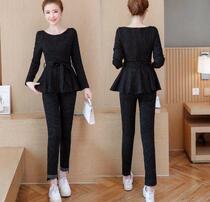  Fat mm2020 spring new large size womens clothing thin two-piece set Fat sister hidden meat Yangqi heart machine set reduction