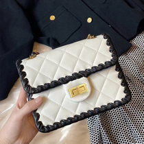 2022 new fragrant grandmas tofu bag leather rhombus chain womens bag hit color small square bag small fragrant wind sheepskin bag