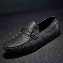 Mexican new leather bean shoes English casual shoes business mens shoes one foot lazy shoes