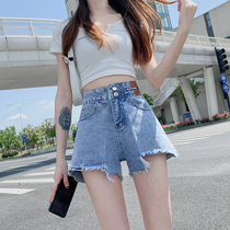 Denim shorts womens summer high waist a word wide leg pants 2021 new thin light-colored Korean version loose wear ins tide