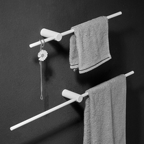 Bathroom towel rack-free punch toilet stainless steel towel pole extremely light luxury single rod hanging towel rack white