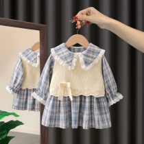 Girl set 2021 new spring and autumn childrens clothing childrens foreign style Net red two-piece tide girl baby autumn clothes