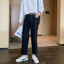 Hualun autumn and winter retro washed nostalgic jeans mens straight loose trend Korean Tide brand wild ankle-length pants