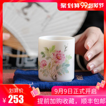White porcelain goat Jade Master Cup heavy industry hand-painted Lotus single Cup peony tea cup ceramic single Tea Cup household