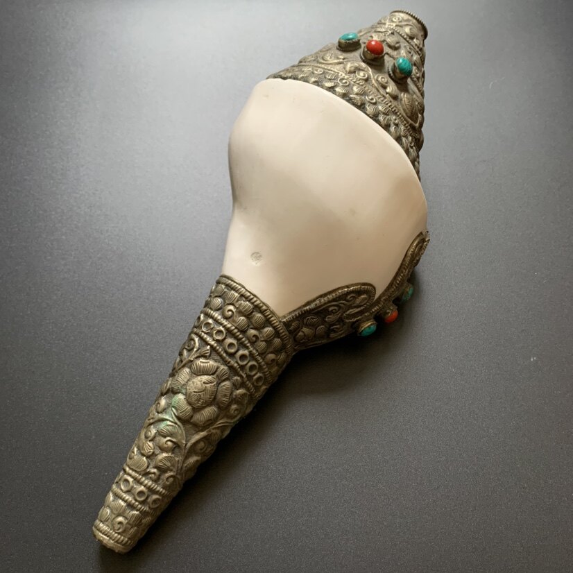 Indian White Sea snail Nepal handmade side bag bronze sculpted flower embedding jewel 8 auspicious eight for farro Buddha furniture swing piece-Taobao