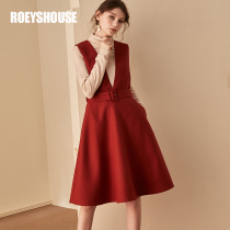 Luo Yi temperament lace-up vest dress winter dress new intellectual solid color warm woolen long skirt 01264