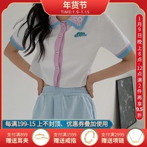 RANYI LONDON color color cloud label short polo shirt knitted short top womens short sleeve Bow cardigan