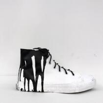 French niche custom flat shoes Female student personality black and white vulcanized graffiti high-top canvas boots diy