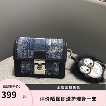 Fion Fianne womens bag 2020 new denim box bag foggy blue oil painting commuter single shoulder bag