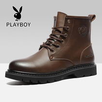 Playboy boots mens spring and autumn leather high-top Martin boots Mens wild trend boots British snow boots trend