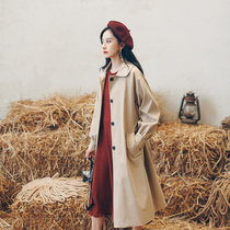 Baby collar trench coat female small man 2021 Spring and Autumn New Wild casual temperament waist long coat