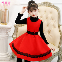 Girl dress autumn 2021 new foreign style Korean Childrens net red hair dress spring and autumn childrens dress Princess dress