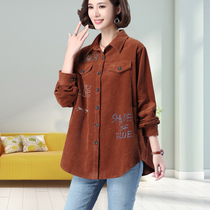 Corduroy shirt female Korean loose Joker autumn 2021 new long sleeve thick short square collar jacket