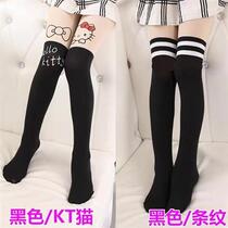 Pants stitching flesh color girls black and white spring and autumn thin white knee stockings half footprint student pantyhose
