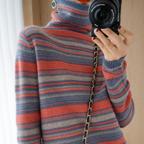 Turtleneck sweater women thick 2020 new 100 pure wool bottoming striped cashmere sweater with long sleeves