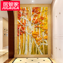 Home Butler 3D three-dimensional hand-painted three-dimensional birch oil painting porch crossing decorative painting large seamless wall cloth